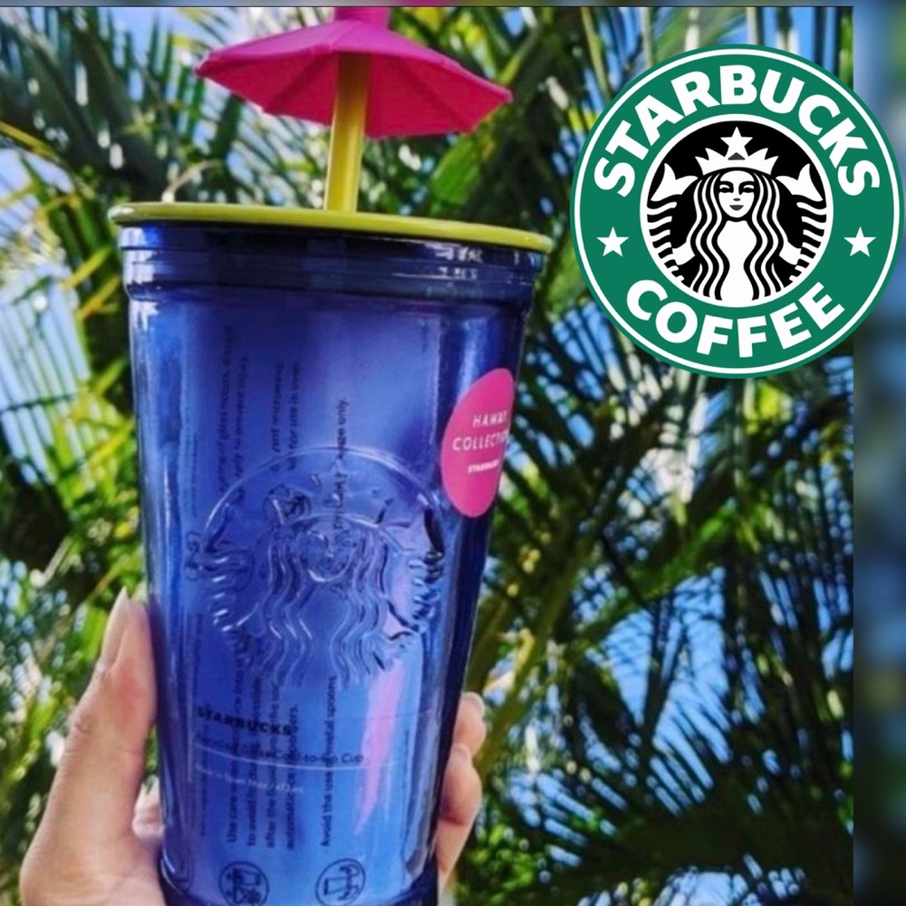 STARBUCKS New 2020 Hawaii Exclusive Recycle Blue Glass Umbrella Tumbler Cold Cup